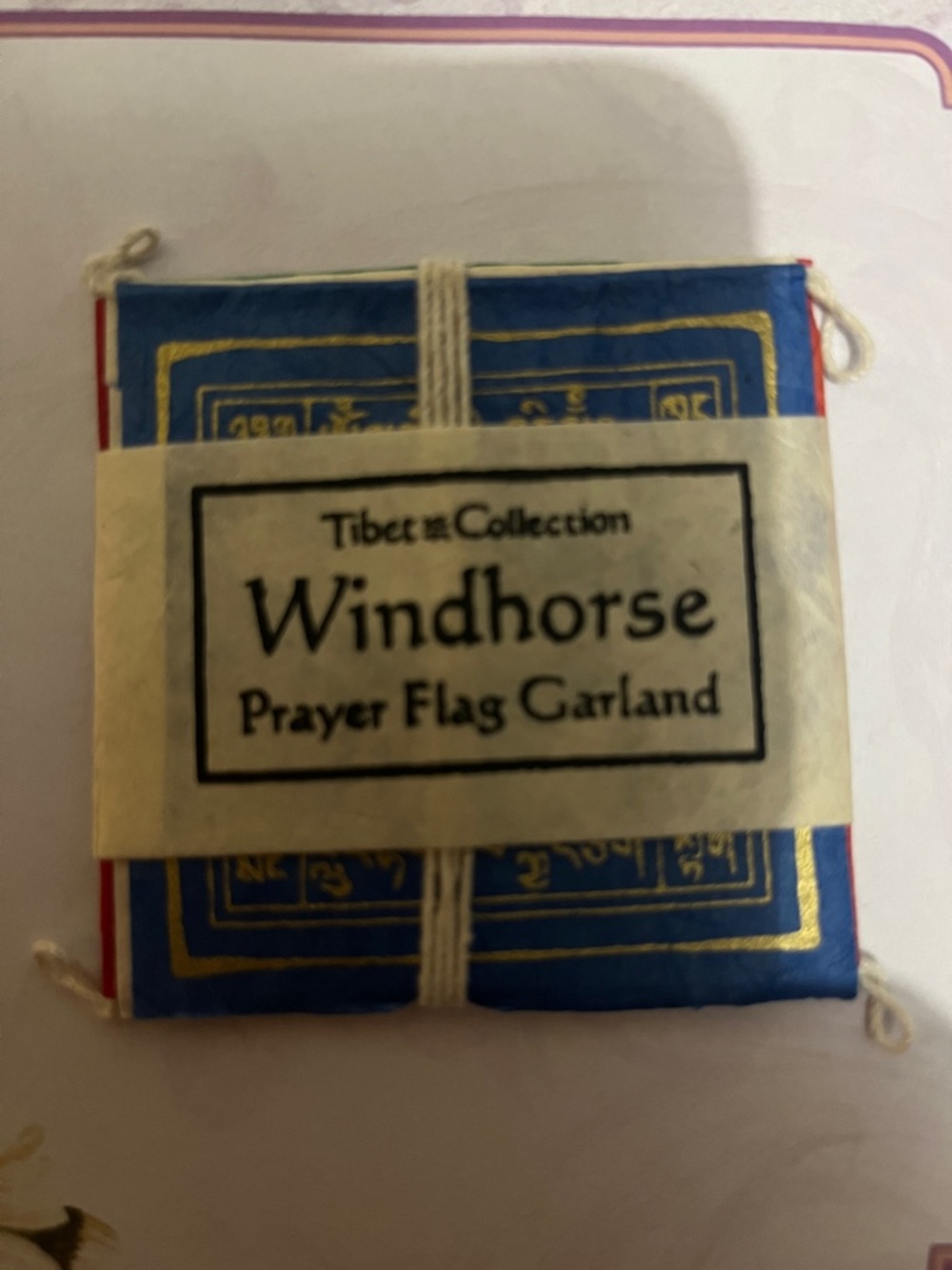 💝Windhorse Prayer Flag Garland - Blue with Gold Trim